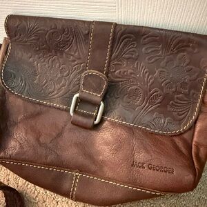 George Embossed Floral Brown Leather Crossbody Bag